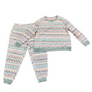 Cuddl Duds Honeycomb Fleece Pajama Top & Pajama Joggers Set Cream Fairisle PXL